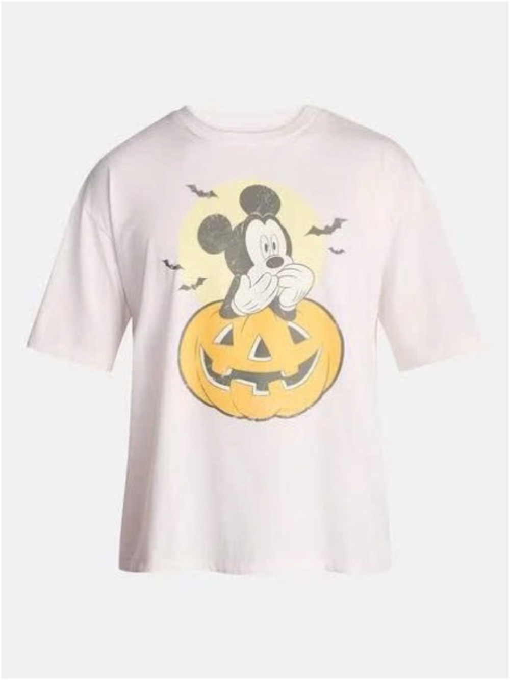 Gildan White Short Sleeve Mickey Mouse Halloween Tee with Yellow Pumpkin